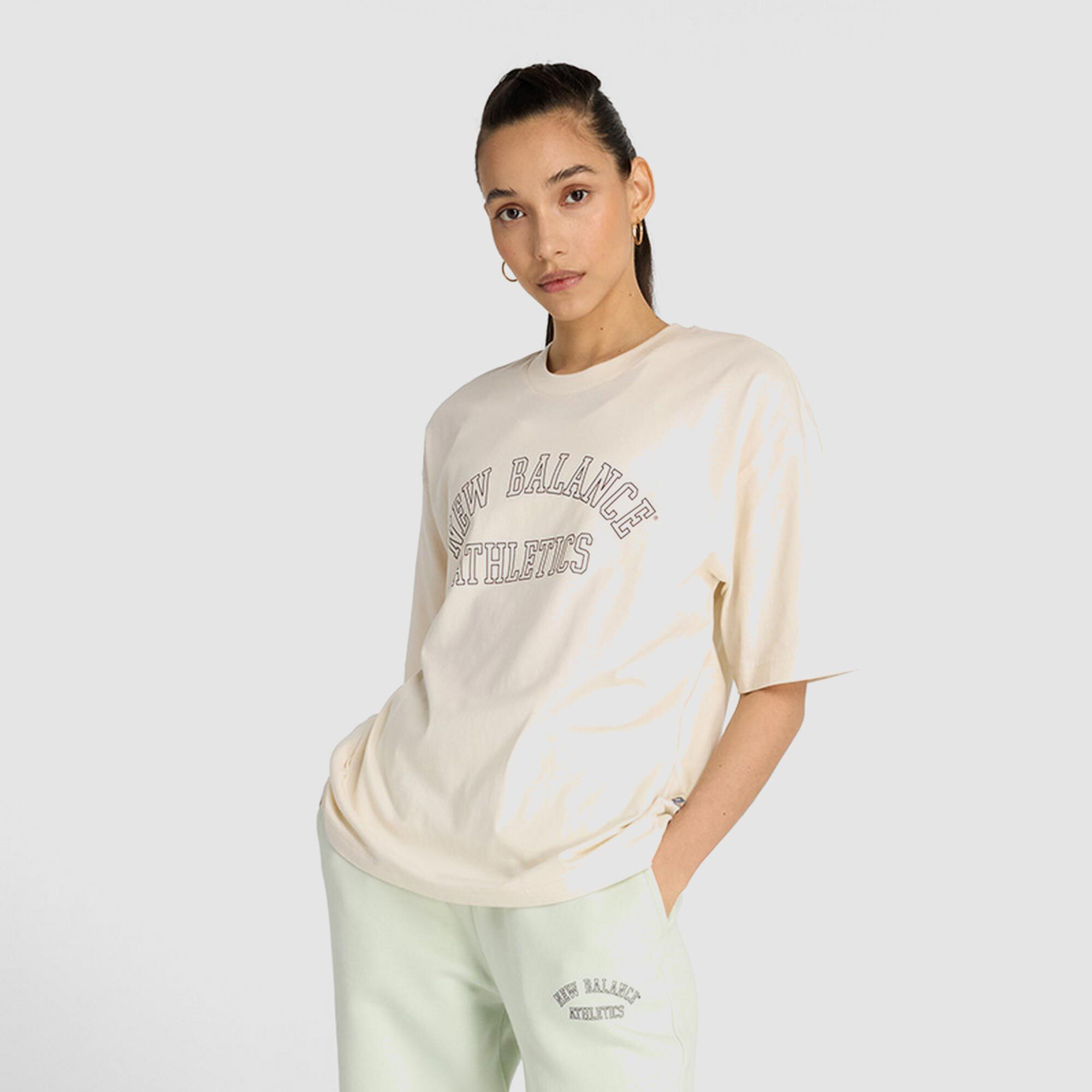 New Balance Womens Linear Heritage Jersey Oversized Tshirt